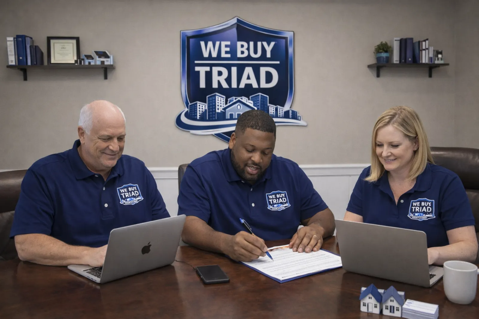 We Buy Triad with a happy seller outside a closing attorney office